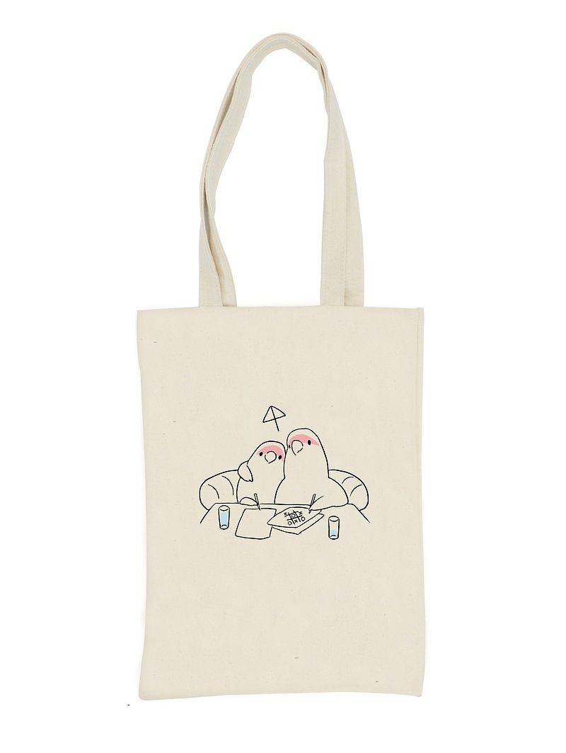 Lovebird totebag (BUNNNKO CAFE) - Messenger Bags & Sling Bags - Cotton & Hemp Khaki