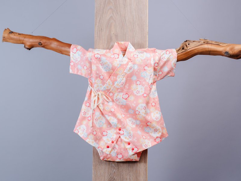 日本のガーゼ服 - 雪に花様様手作りの無毒な浴衣非常にフラットな赤ちゃん - ロンパース - コットン・麻 ピンク