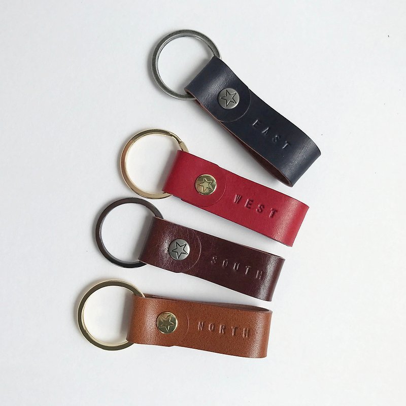 Cube leather key ring South Cross [2 groups] midnight blue red velvet Jiao brown walnut color - Keychains - Genuine Leather Multicolor
