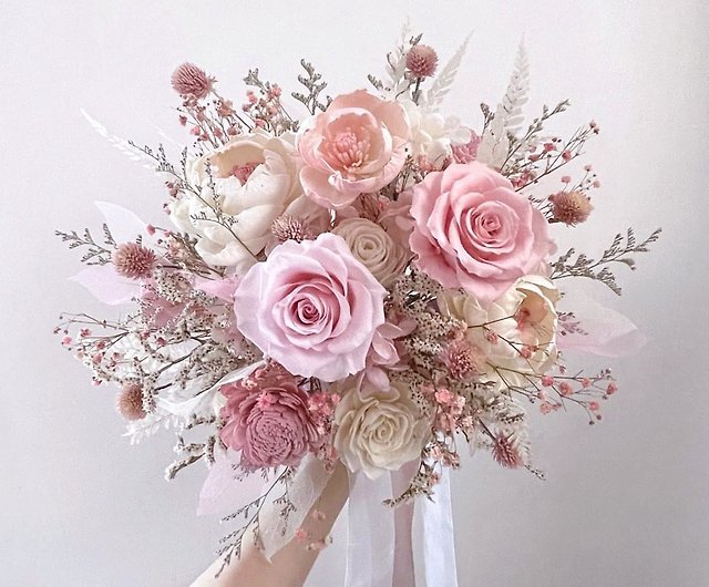 [Never-withering dried flowers] light pink white never-withering rose  hydrangea natural semicircular bouquet