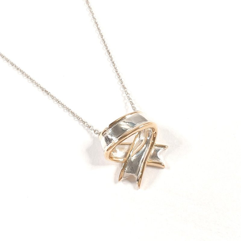 【日本直送 中古美品】ティファニー TIFFANY&Co. ネックレス リボン シルバー925/K18イエローゴールド ヴィンテージ 新品仕上げ済み - 項鍊 - 純銀 銀色