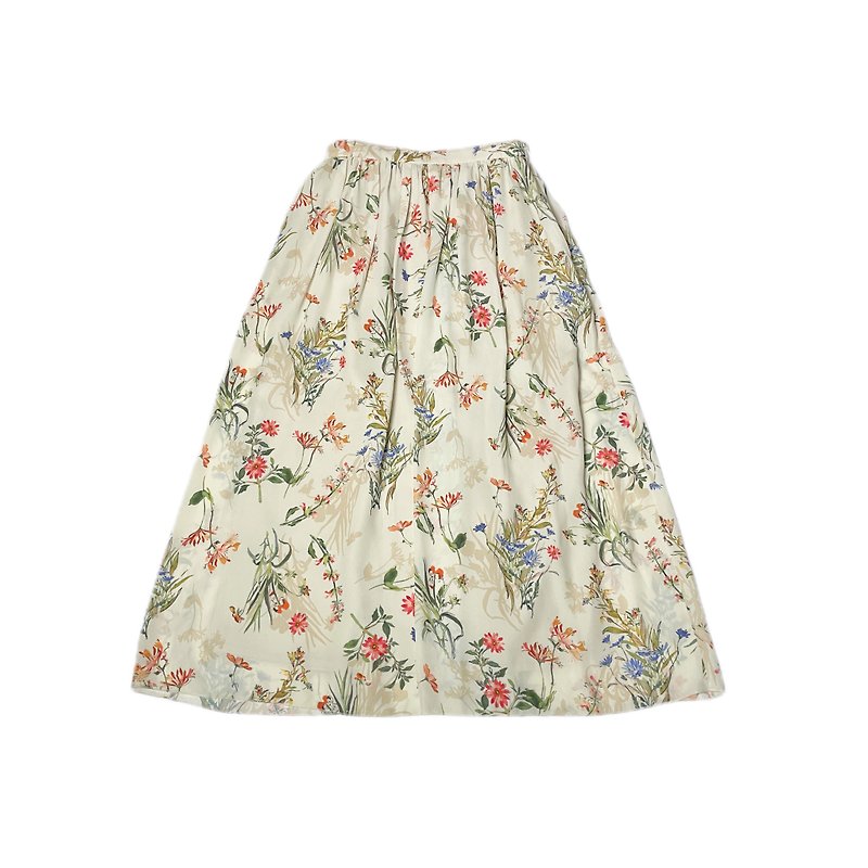 Japanese vintage watercolor flower sketch skirt - Skirts - Polyester Multicolor
