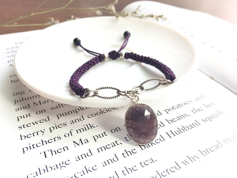 Ops Chalcedony Silver Dainty Gemstone lucky bracelet - Bracelets - Cotton & Hemp Purple