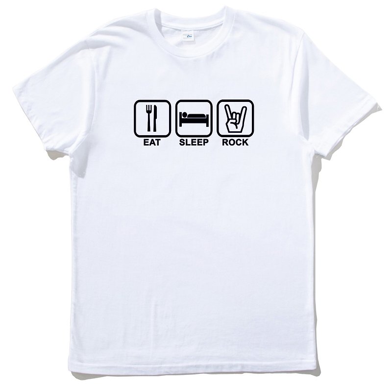 Eat Sleep Rock white t shirt - เสื้อยืดผู้ชาย - ผ้าฝ้าย/ผ้าลินิน ขาว