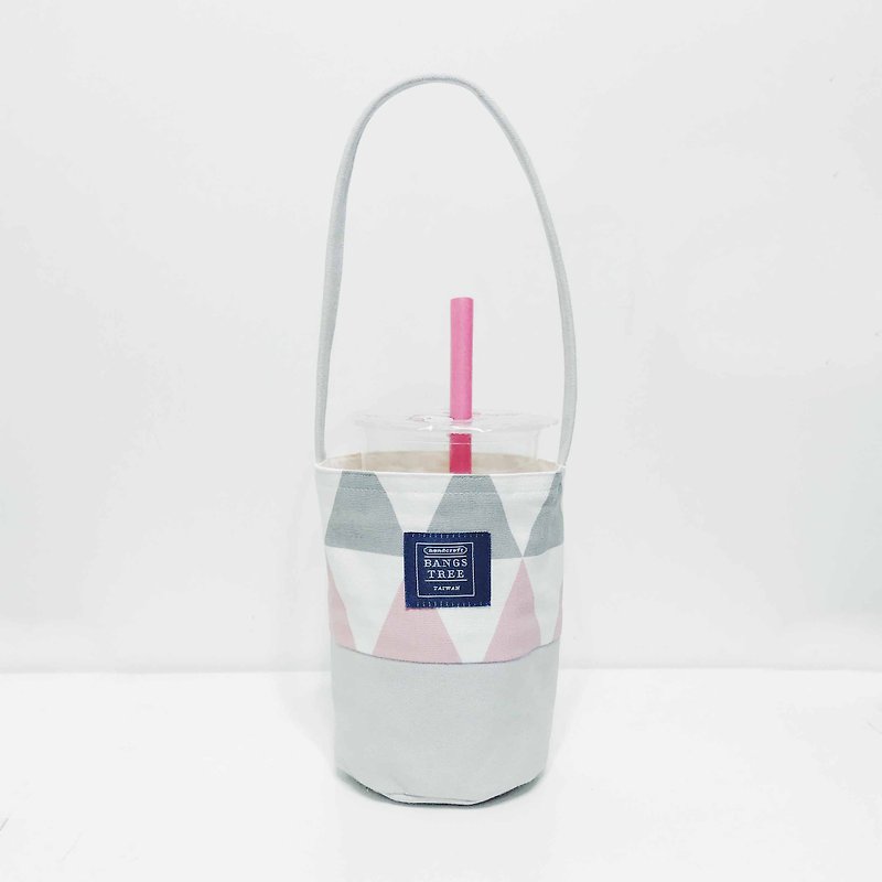 飲料バッグ - 大型カラー三角法 - ドリンクホルダー - コットン・麻 ピンク