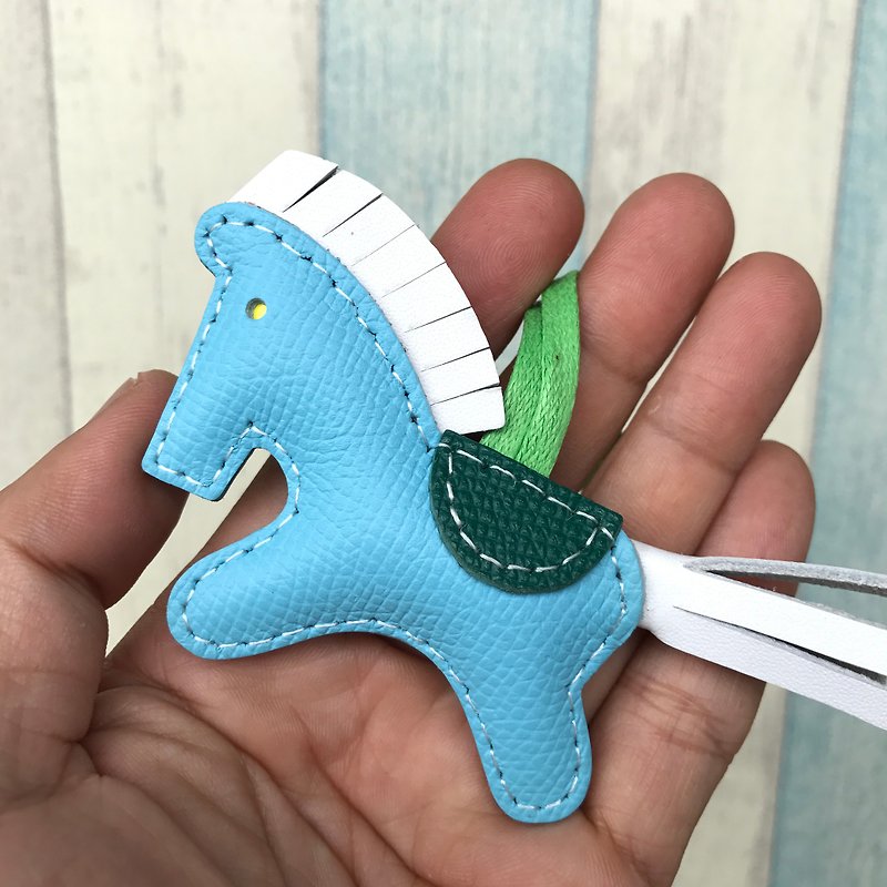 Healing small thing blue cute pony hand-sewn leather charm small size - Charms - Genuine Leather Blue