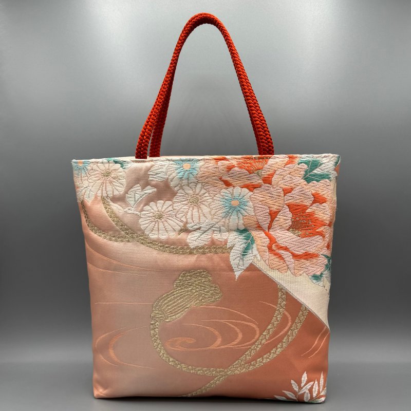 Kimono Obijime Remake Tote bag - กระเป๋าถือ - ผ้าไหม สึชมพู