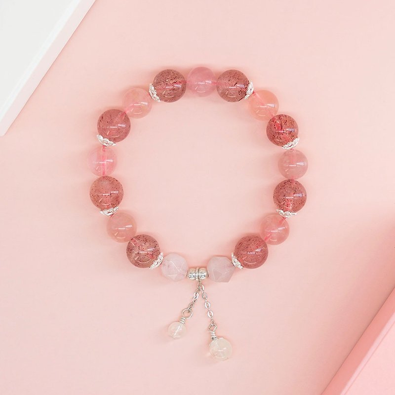 Pink Dating | Strawberry Crystal Powder Crystal Moonstone 925 Silver Crystal Bracelet Peach Blossom Bracelet - Bracelets - Crystal Red