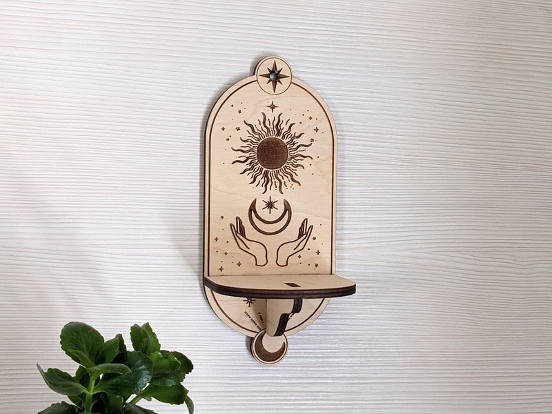 Small wooden sun and moon shelf display for magic things - ของวางตกแต่ง - ไม้ สีดำ