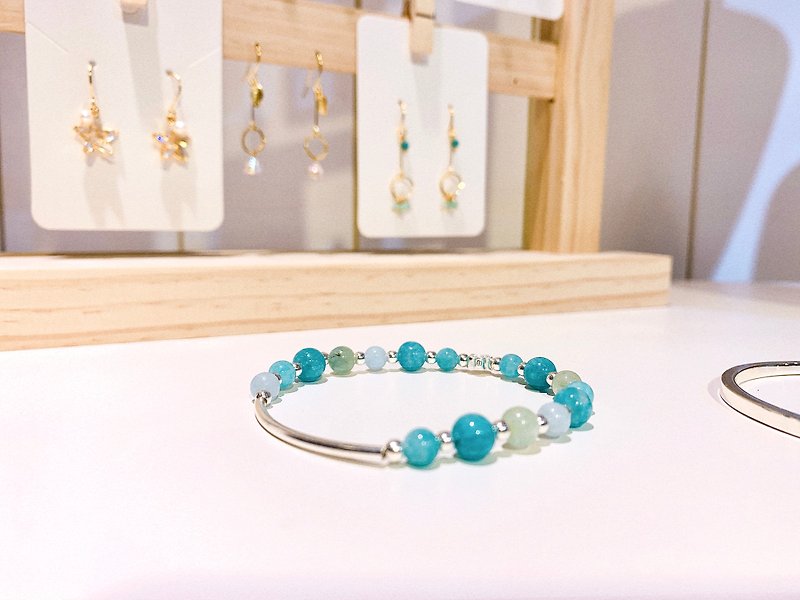 Ops Amazonite bracelet-天河石/海水藍寶/純銀/銀管/藍綠色/幸運