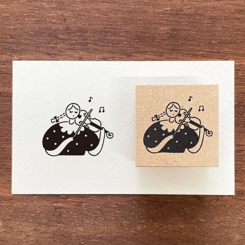 Marl-chan illustration stamp violin September music instrument rubber stamp girl made in Japan a-123 - Stamps & Stamp Pads - Wood 