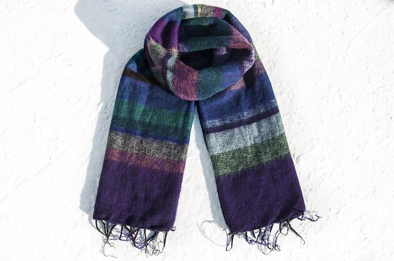 Valentine's Day gift birthday gift limited edition a pure wool shawl / boho knitted scarves / hand-woven scarves / knitted shawls / blankets / pure wool scarves / pure wool shawl - purple stars stripes Moroccan style - Scarves - Wool Multicolor