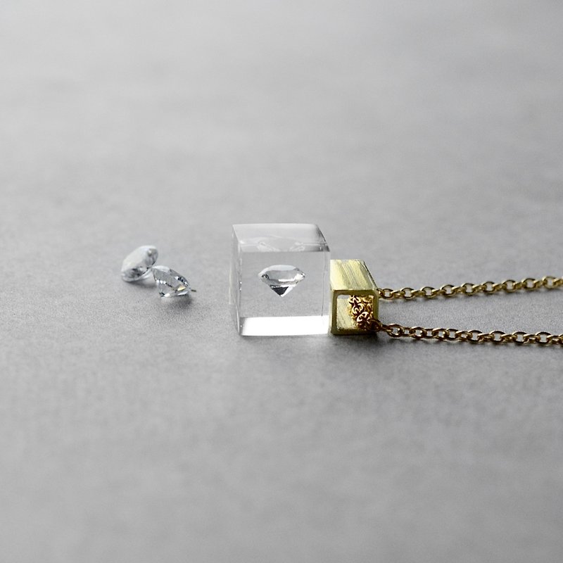 Cubic Zirconia, Necklace, Made in Japan, Stainless Steel, Simple Gold Color - Necklaces - Resin Transparent
