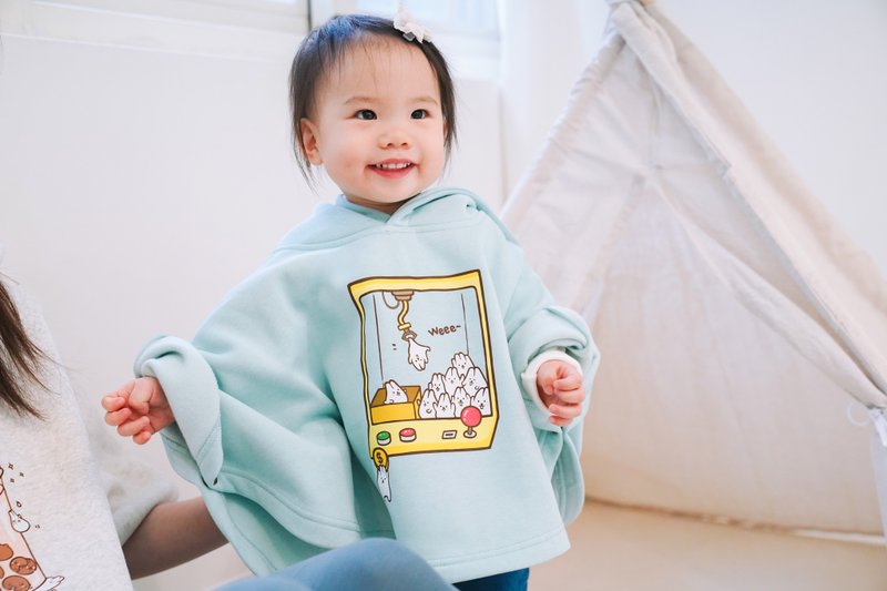 Kid-麻糬兔娃娃機小孩厚款斗篷帽衣(薄荷綠) - 男/女童外套 - 棉．麻 綠色