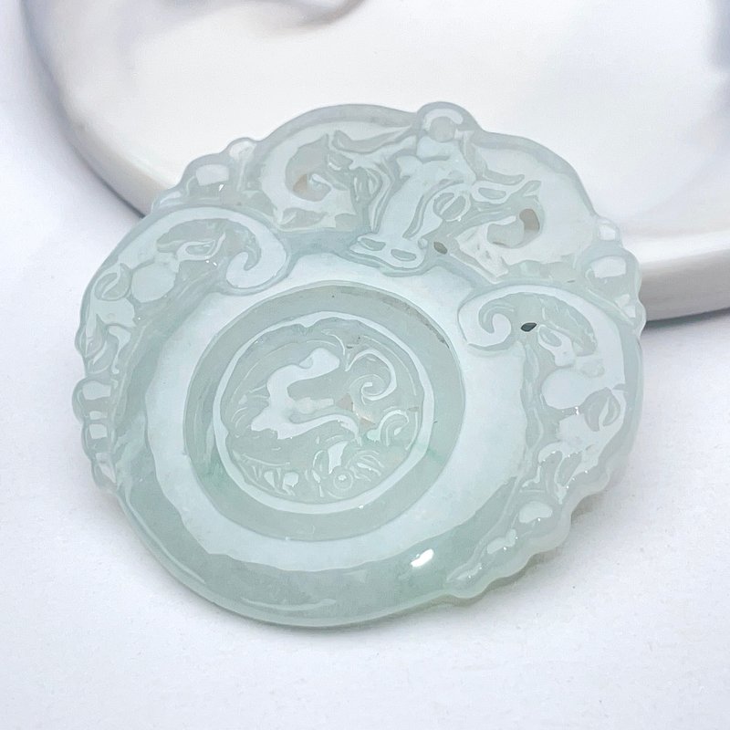 冰種翡翠三羊開泰|天然緬甸翡翠A貨|送禮 - 項鍊 - 玉石 透明