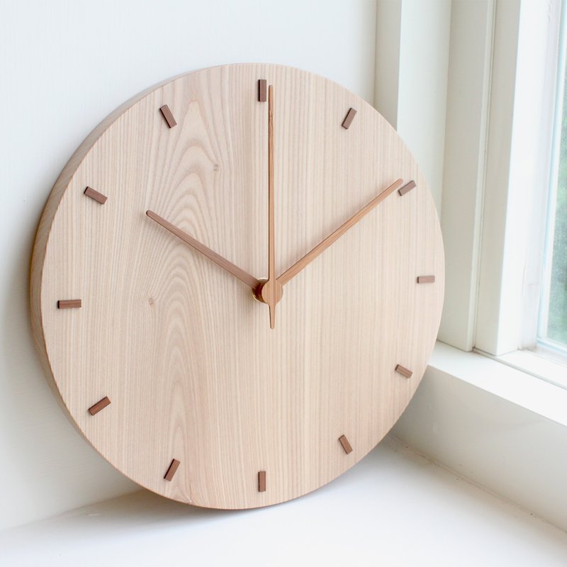 CLOCK_26 台灣手工製作限量靜音掛鐘 Ash 白蠟木 栓木 - 時鐘/鬧鐘 - 木頭 咖啡色