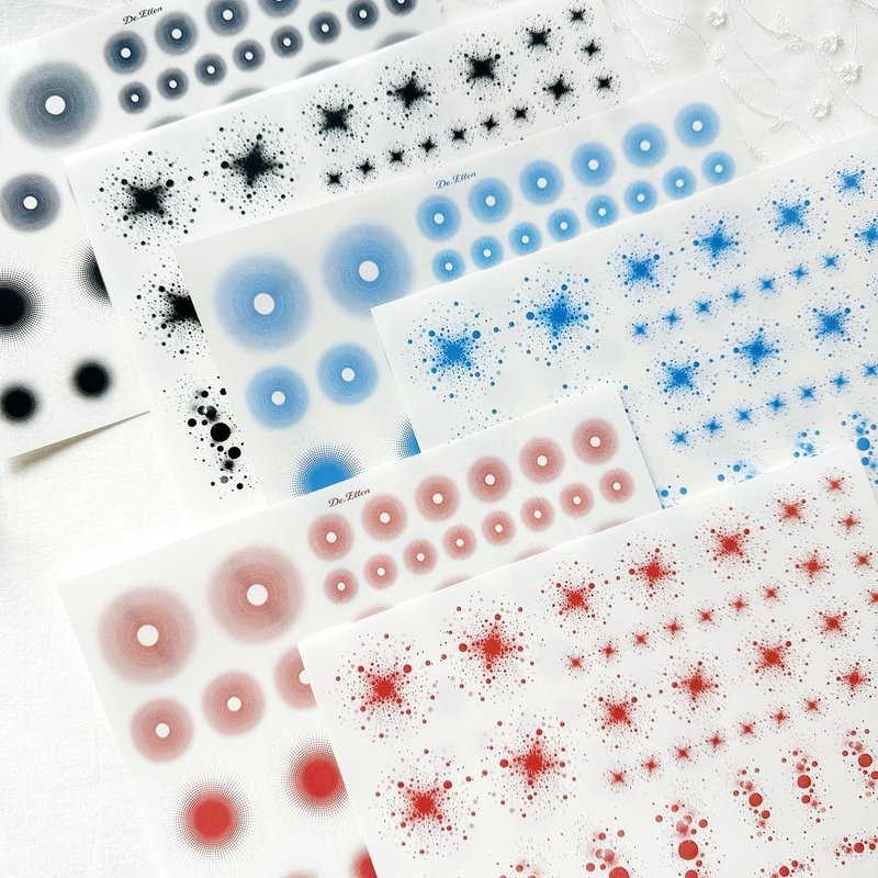 C47 Black+Red+Blue  Circular decoration transparent sticker 3 types - 貼紙 - 其他材質 