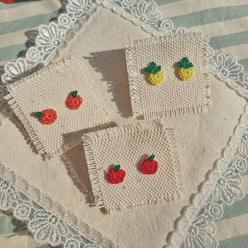 Handmade Fruit crochet earrings (Sterling silver) - 耳環/耳夾 - 純銀 黃色