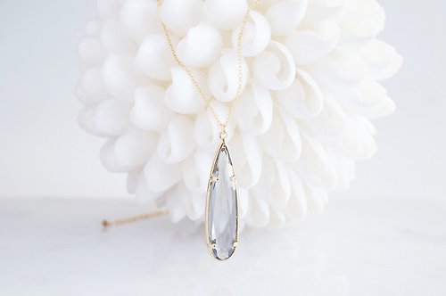 Ostara 【14KGF】Necklace,Long Teardrop Glass-Gray-