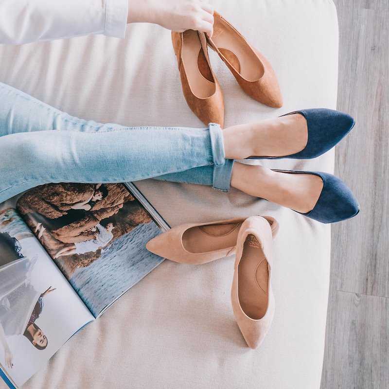 極致舒適 休閑商務 卡瑞平底鞋－深藍反絨 - 女皮鞋 - 人造皮革 藍色