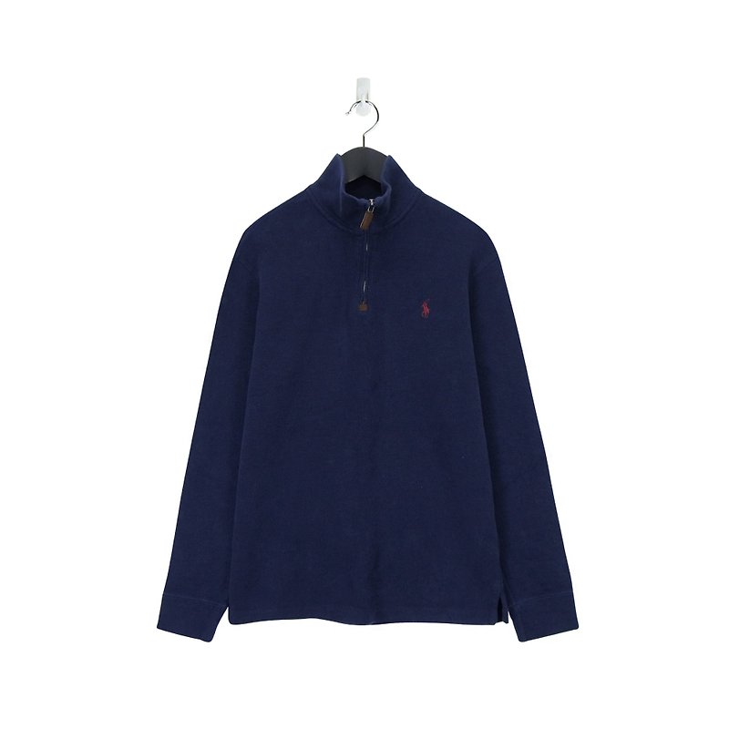 A‧PRANK :DOLLY :: 品牌POLO深藍/紅馬針織半拉鍊套頭上衣(S)(T803056) - 男毛衣/針織衫 - 棉．麻 藍色