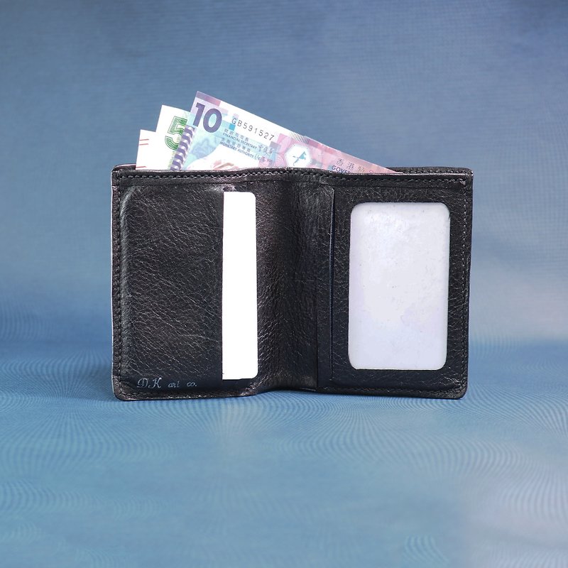 Small Short Wallet - Black Leather with Blue inner - Wallets - Genuine Leather Black