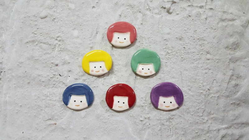 Small colored girl ceramic pin - Brooches - Pottery Multicolor