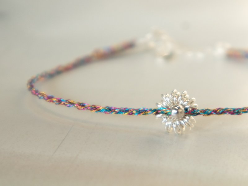 925 sterling silver daisy-hand-woven-lucky bracelet-colorful - สร้อยข้อมือ - เงินแท้ หลากหลายสี