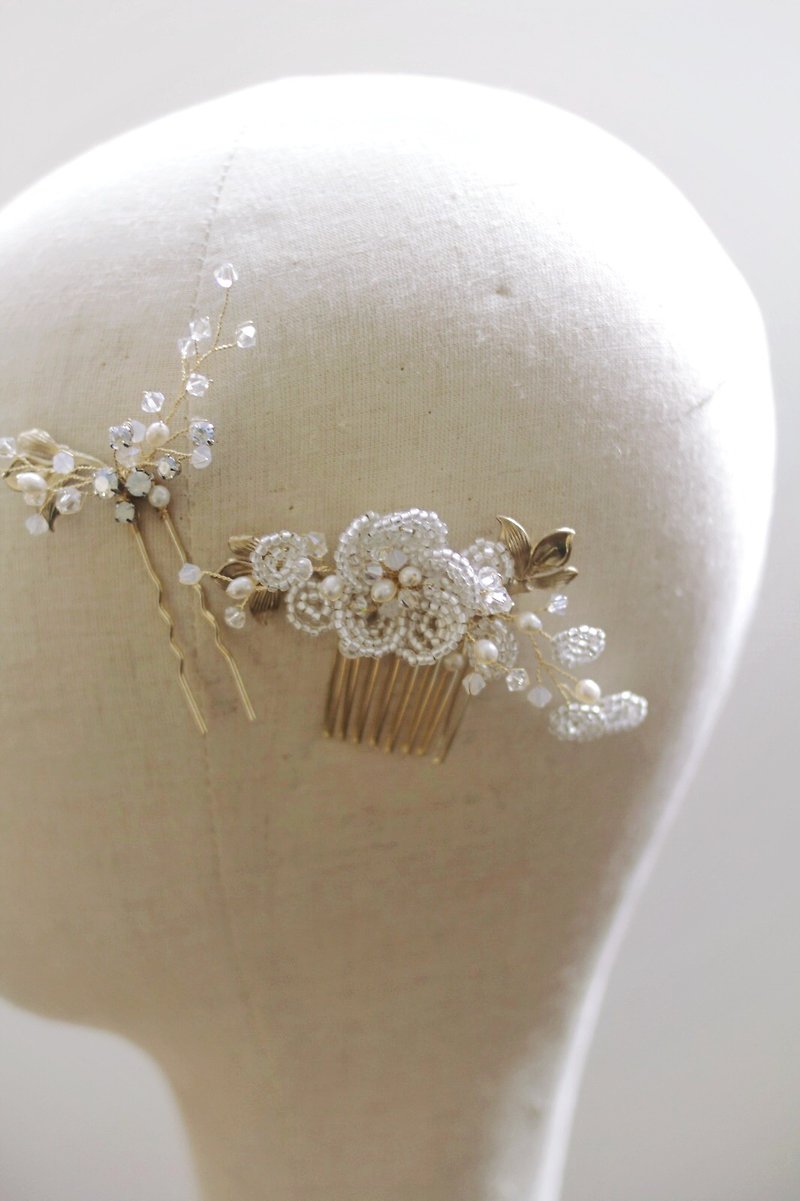 復古施華洛水晶新娘頭飾(一套2件), Swarovski Bridal Headpiece, - 髮夾/髮飾 - 水晶 白色
