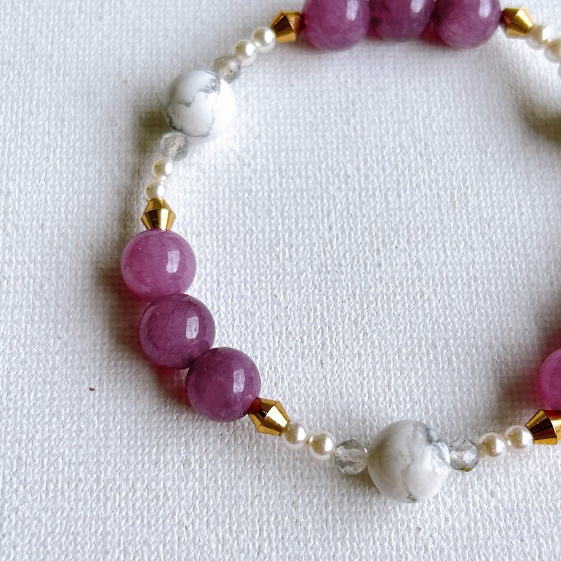 【全館清倉最高折800】紫丁香石 白松石 拉長石 水晶珍珠 - 手鍊/手環 - 水晶 紫色