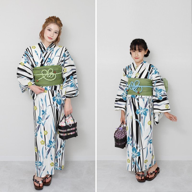 Yukata and Obi 2-piece set for women, F/S(150)/140/130 size x23-6 (for adults, children, juniors, parents and children, short height) - Pants - Cotton & Hemp Purple