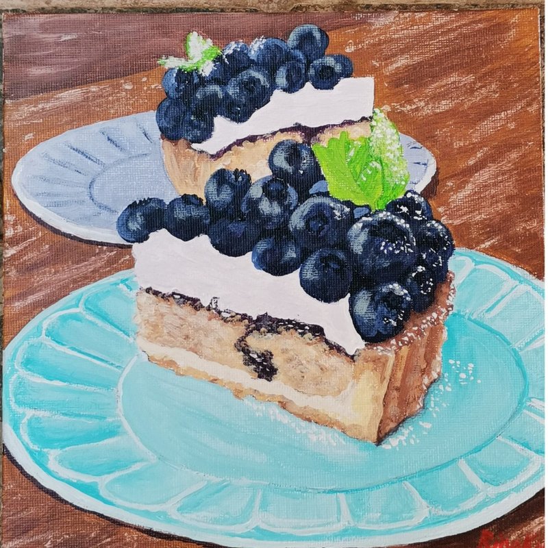 ブルーベリーデザート オリジナルフレームアート フードペインティング キッチンアート RinaArtSK - ウォールデコ・壁紙 - その他の素材 多色