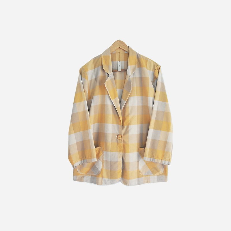 Dislocation vintage / big plaid jacket no.887 vintage - เสื้อสูท/เสื้อคลุมยาว - ผ้าฝ้าย/ผ้าลินิน สีเหลือง