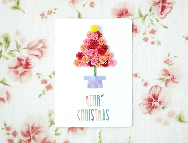 手作捲紙卡片-幸福圓點聖誕樹 紅粉甜心聖誕卡片