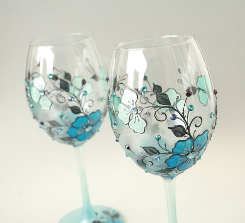 Tree of Life Wine Glasses Swarovski Crystals Retro Glasses hand Painted set  of 2 - Shop NeA Glass Bar Glasses & Drinkware - Pinkoi