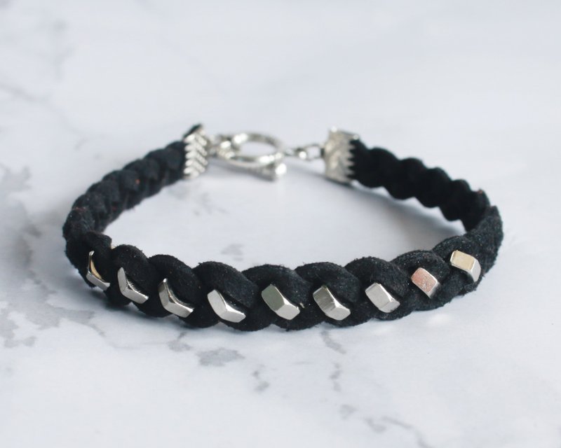 Black Unisex Friendship Bracelet, Hexagon Geometric Jewelry Gift for Friends - สร้อยข้อมือ - หนังเทียม สีดำ