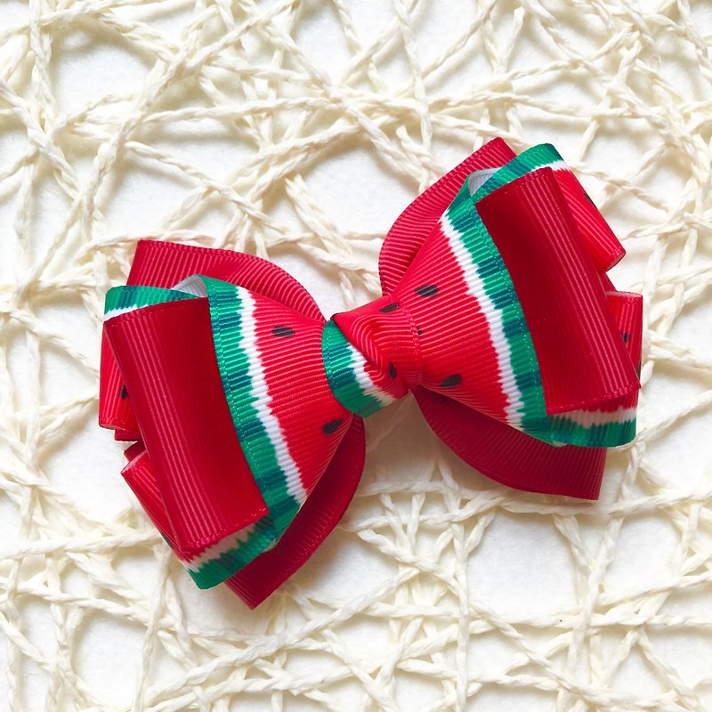 Watermelon bow spring clip - Hair Accessories - Other Materials Red
