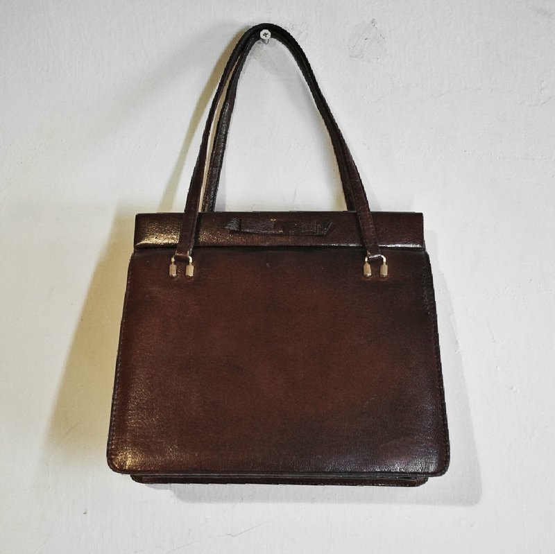 日本製 昭和レトロ 本革 アンティークバッグ ハンドバッグ ショルダーバッグ プリーツバッグ レディースバッグ - トートバッグ・ハンドバッグ - 革 ブラウン