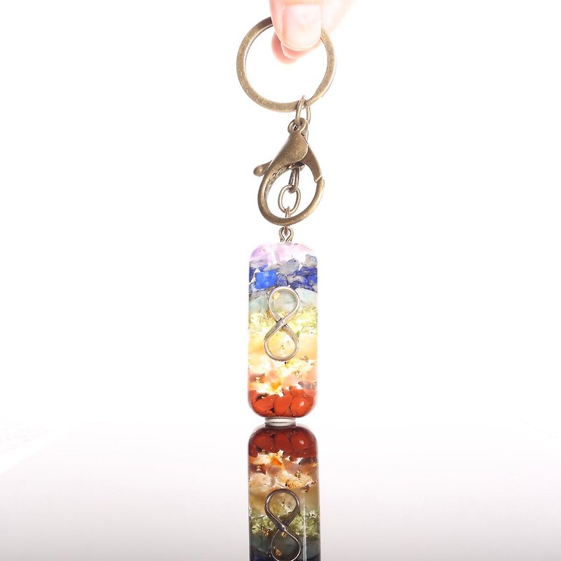 [Graduation Gift] Gemstone Energy Rainbow Colorful Chakra Unlimited Key Ring (Large) Augenta - Keychains - Jade Multicolor