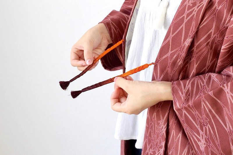 authentic Japanese kimono, Haori, kimono jacket, one of a kind, kimono /2345 - เสื้อแจ็คเก็ต - เส้นใยสังเคราะห์ สีแดง