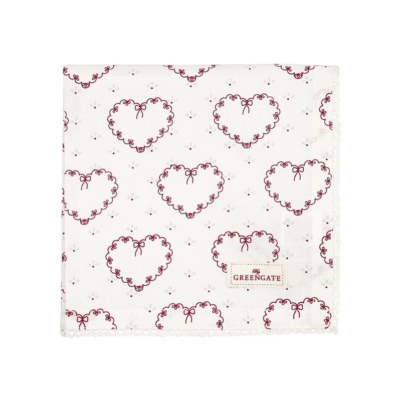 Danish GreenGate Layla heart white lace napkin/tea towel-two types in total - ผ้ารองโต๊ะ/ของตกแต่ง - ผ้าฝ้าย/ผ้าลินิน ขาว