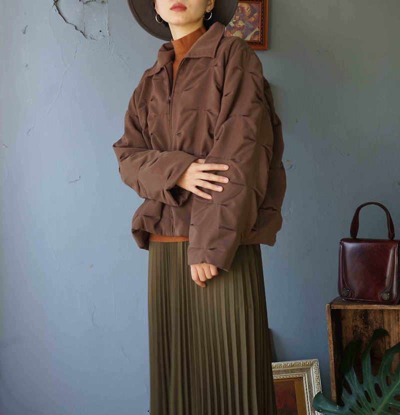 Treasure Hunt Vintage-Dark Brown Geometric Three-Dimensional Fabric Short Peng Peng Jacket