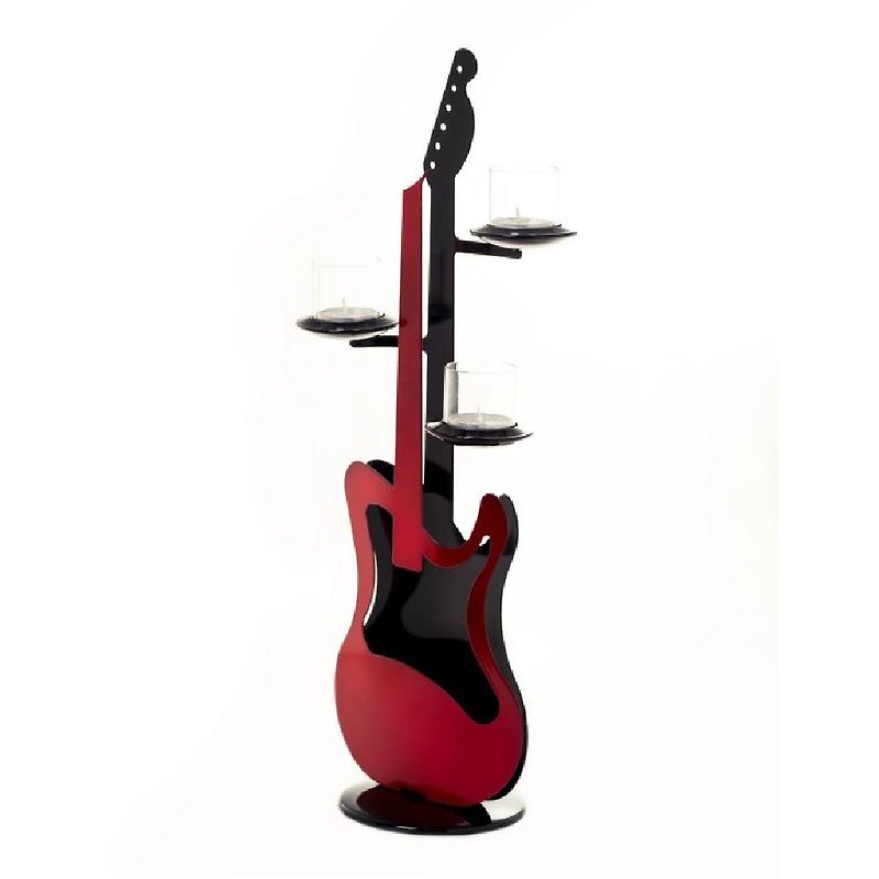 Electric guitar stringed instrument dark red metal sculpture art candlestick - Candles & Candle Holders - Other Metals 
