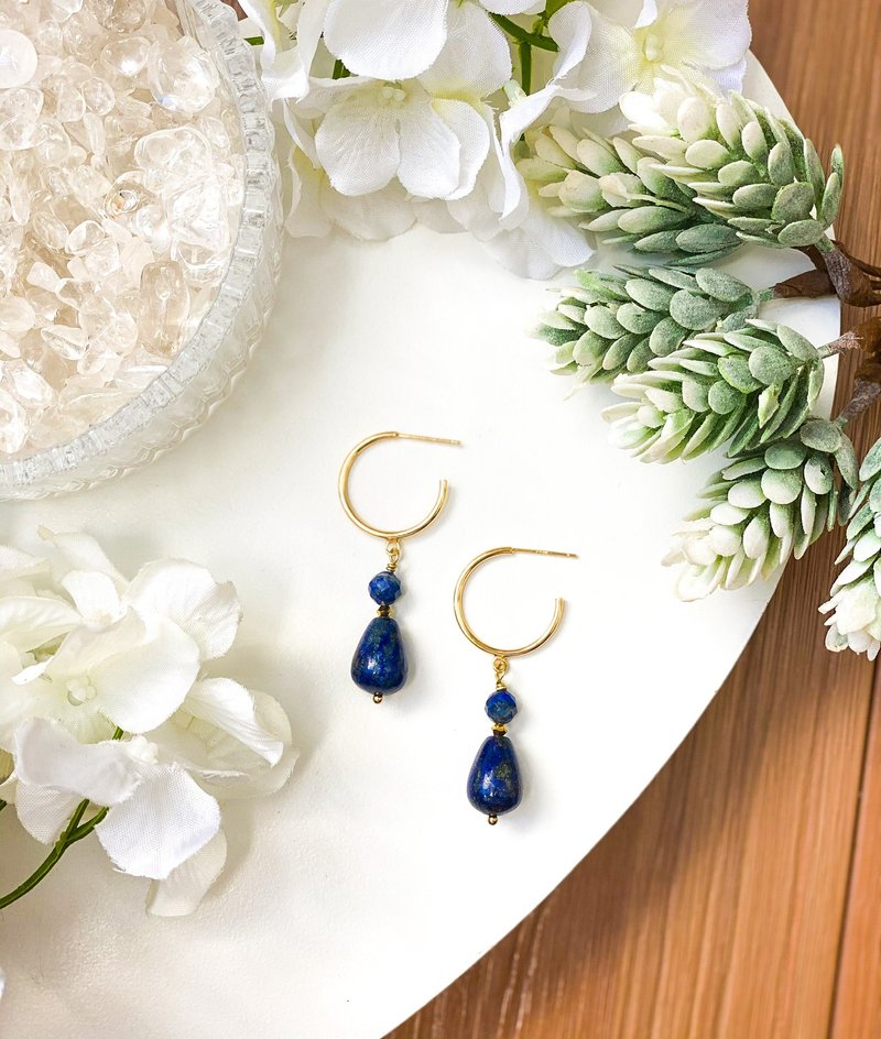 RURI | Lapis Lazuli Dangle Earrlings - ต่างหู - เครื่องเพชรพลอย สีน้ำเงิน