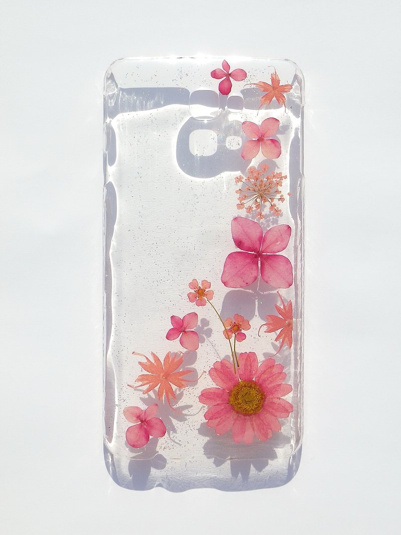 Anny's workshop手作押花手機保護殼，適用於Samsung J7 Prime, 浪漫的桃粉色(現貨) - 手機殼/手機套 - 塑膠 粉紅色