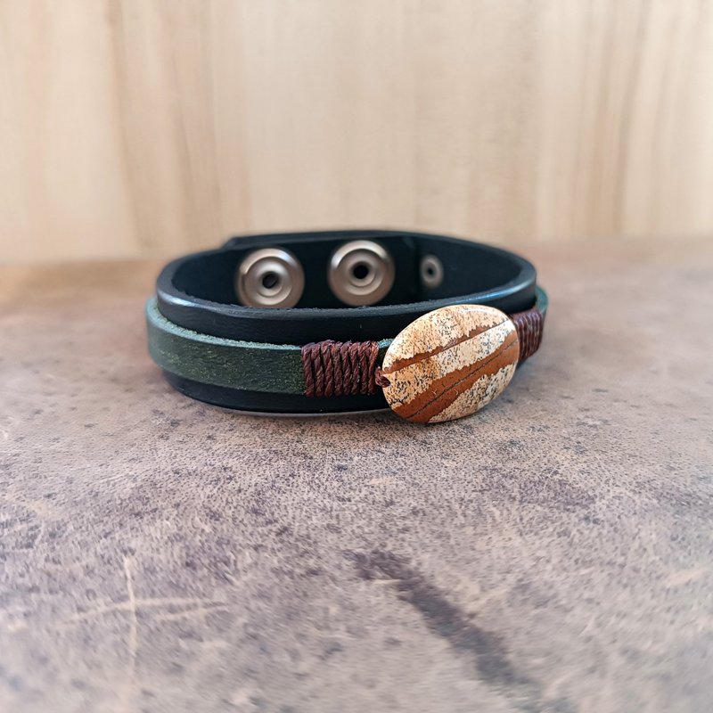 風景碧玉 皮革 手鍊 時間 與 石頭 的 風景 - 手鍊/手環 - 真皮 咖啡色