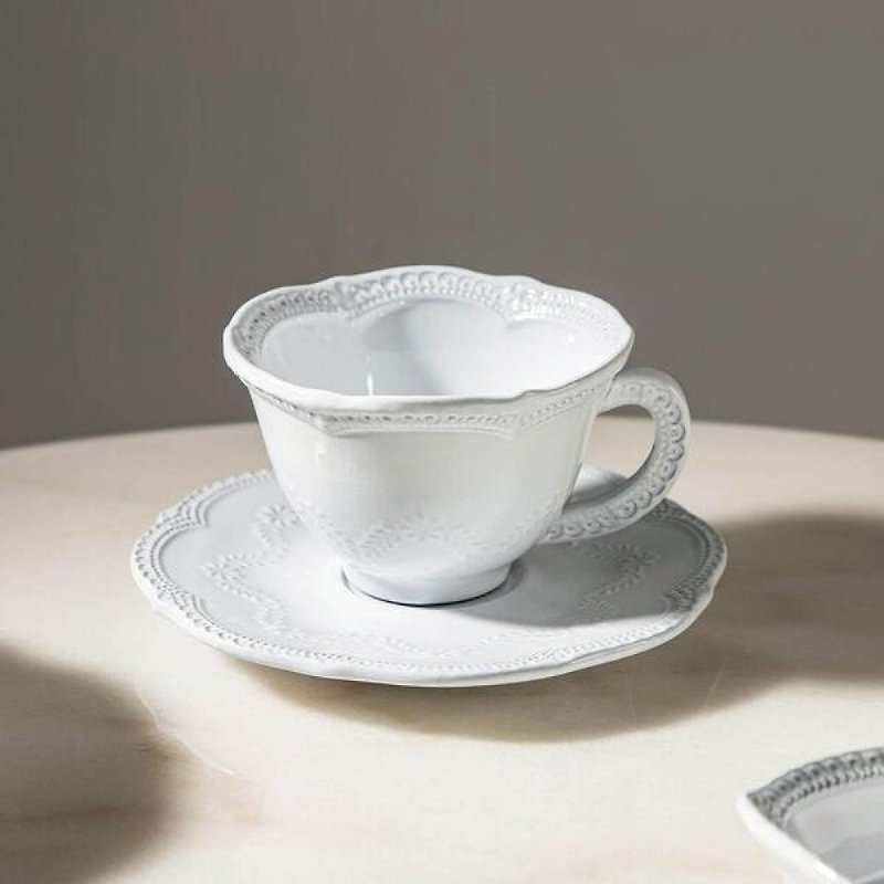 義大利 VBC casa │ 蕾絲系列 240 ml 花茶杯盤組 / 米白色 - 茶壺/茶杯/茶具 - 陶 白色