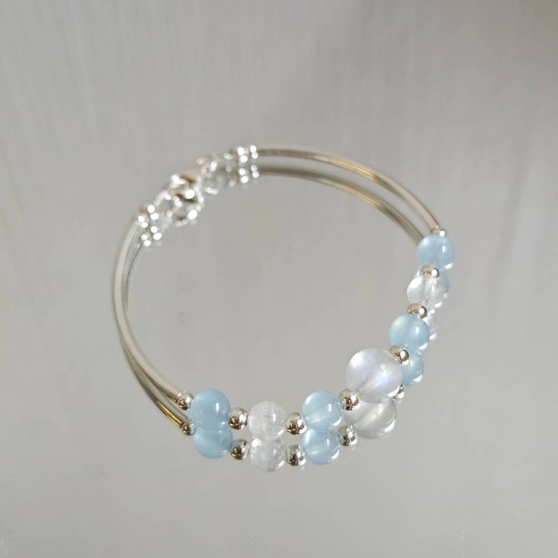 Moonlight Macaron Series s925 Sterling Silver Aquamarine Moonstone Bracelet | Handmade to order - Bracelets - Sterling Silver 