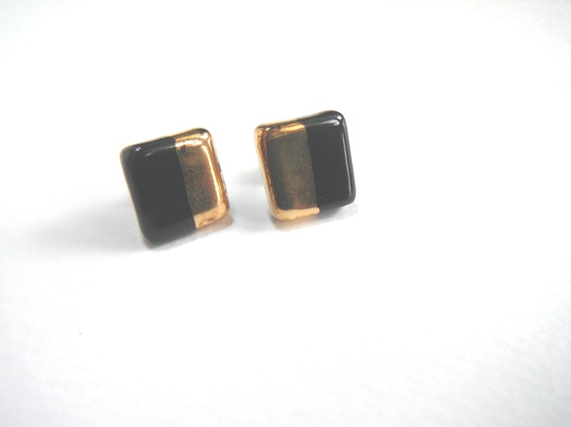Kinsai square twin color earrings / earrings / black - ต่างหู - ดินเผา สีดำ
