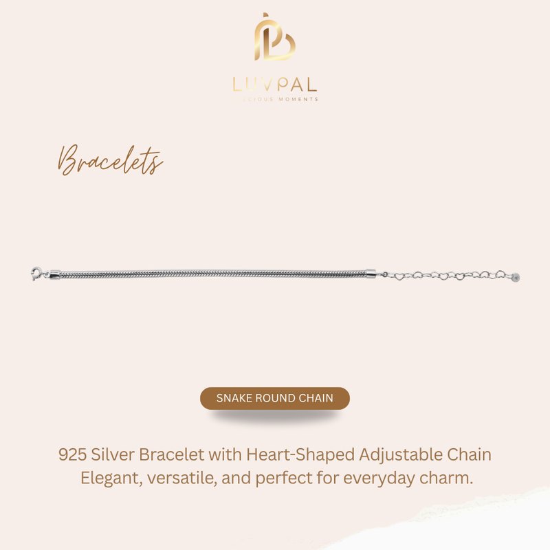 Luvpal | 925 Sterling Silver Snake Round Chain Bracelet | Adjustable & Minimal - 手鍊/手環 - 純銀 